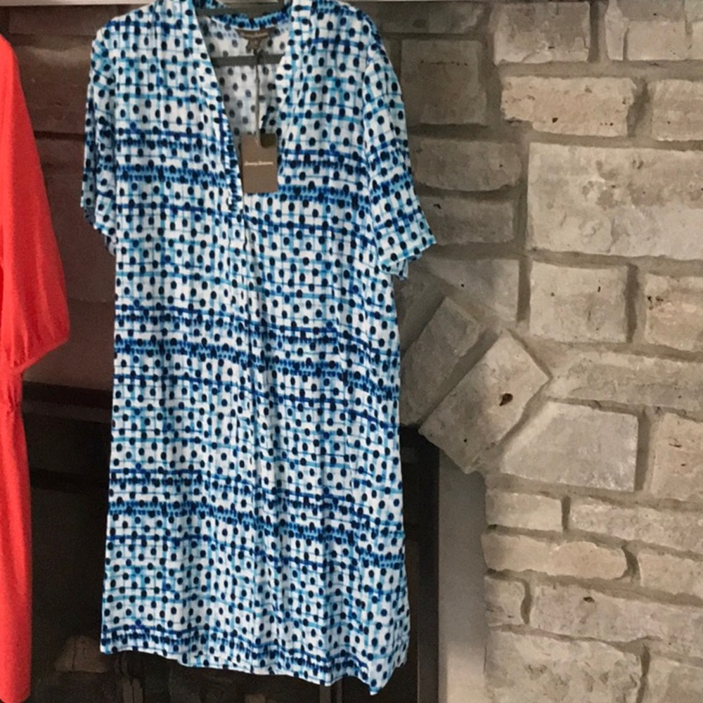 Tommy Bahama Blue and White Geometric Midi Dress